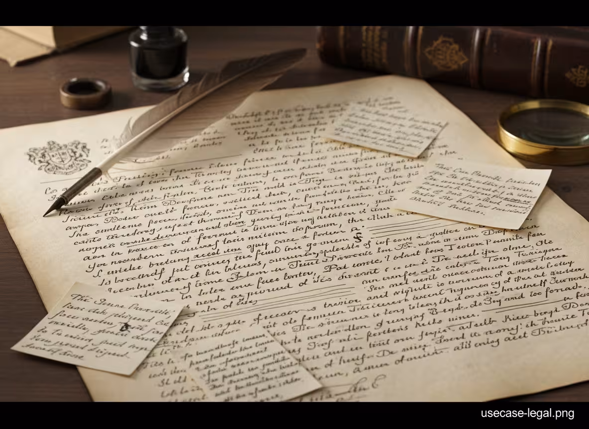 Legal document with cursive handwriting being converted into searchable text.