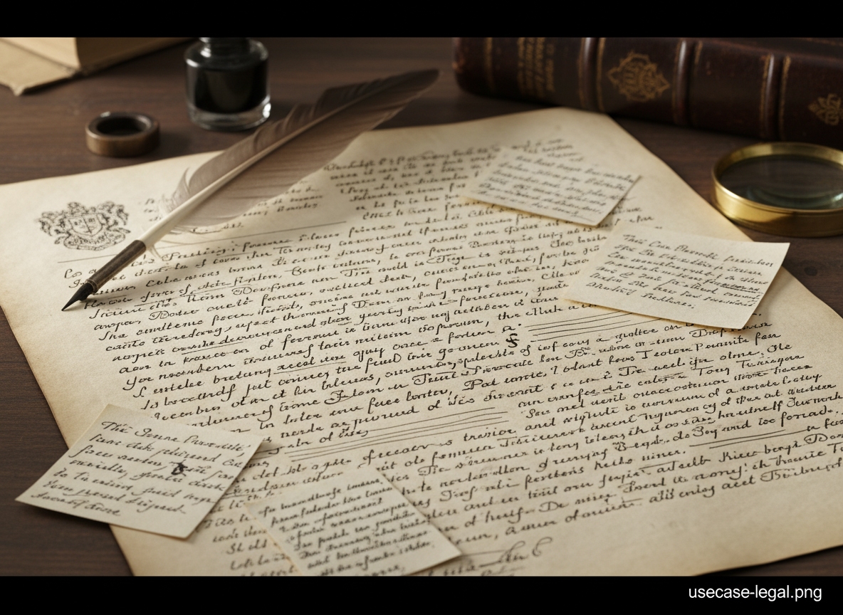 Legal professional using cursive reader for estate documents.