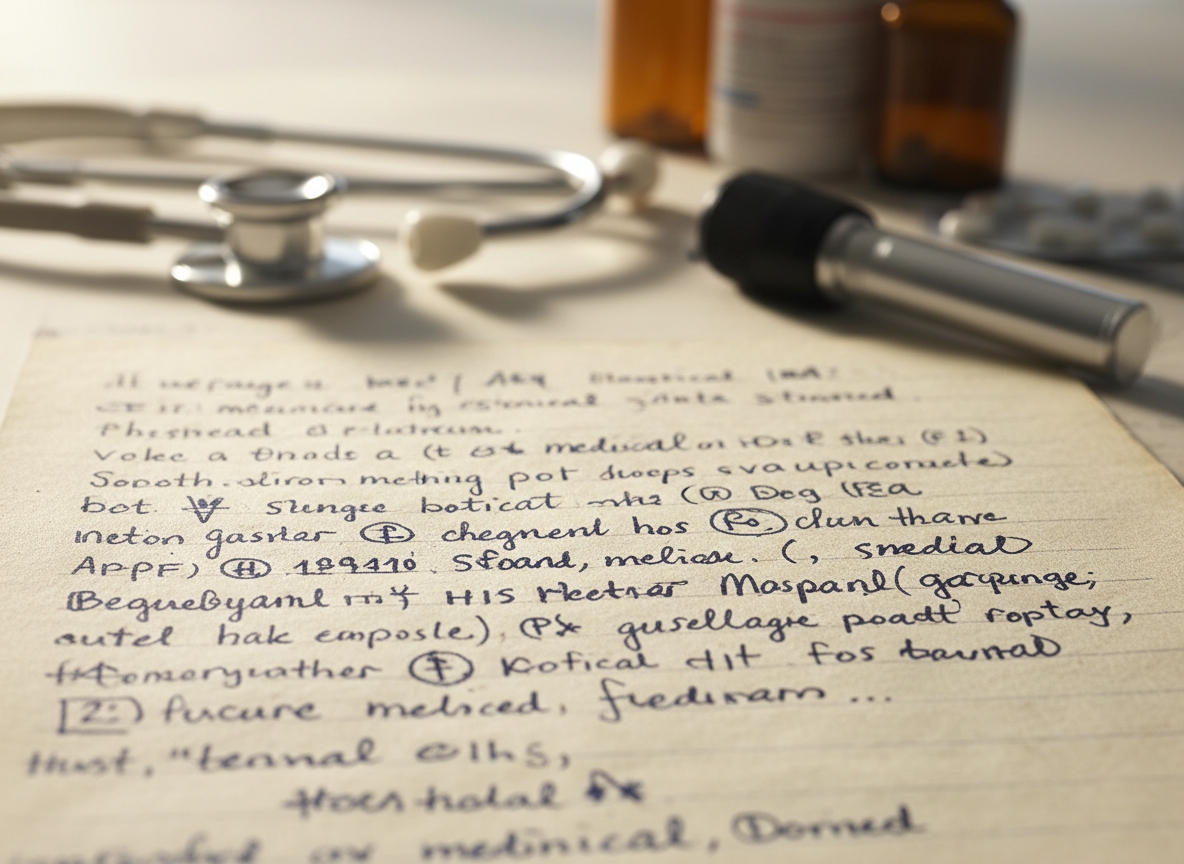 Healthcare professional using cursive translator for medical records.