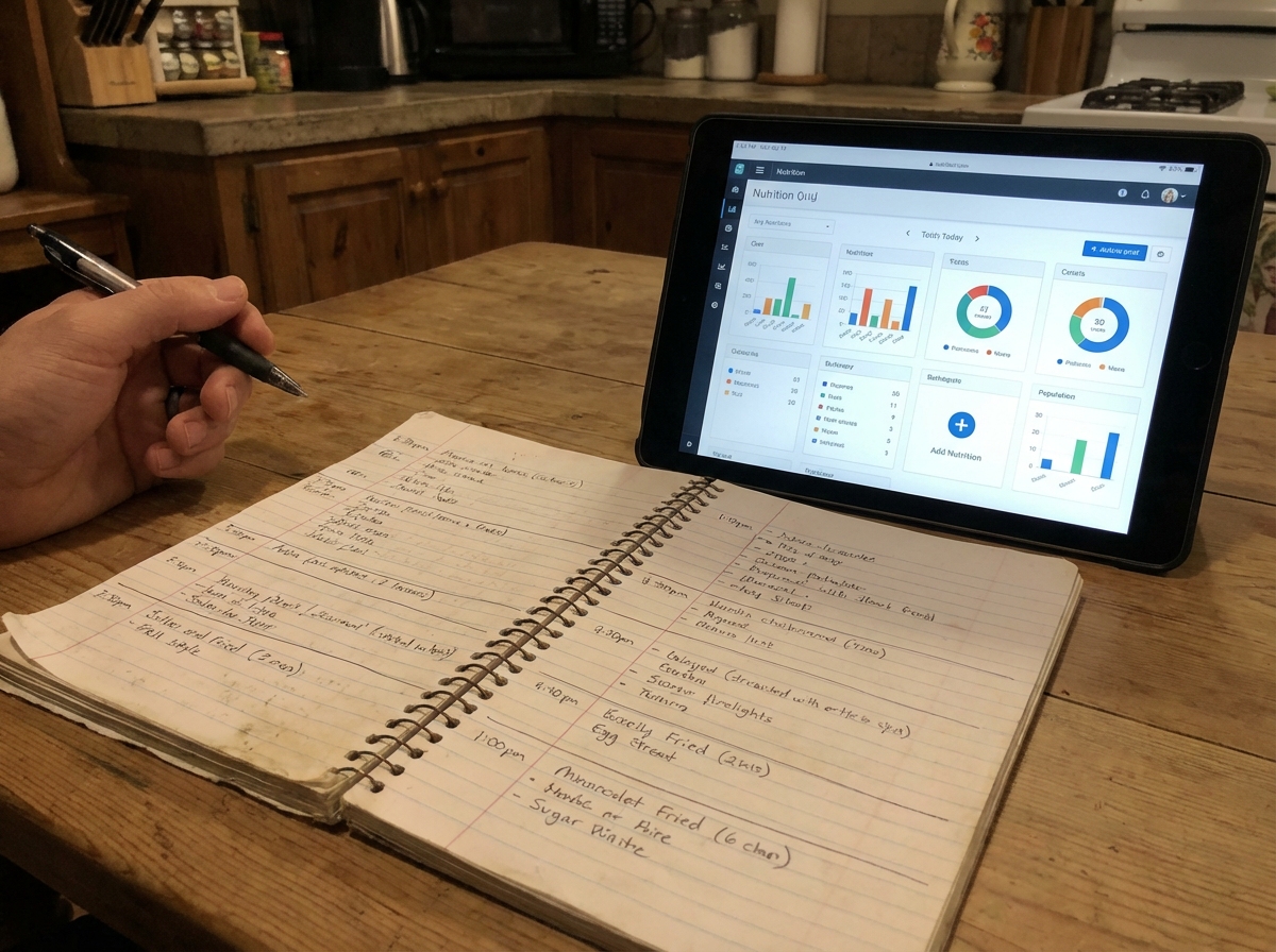 Handwritten meal log converted into a nutrition tracking table.