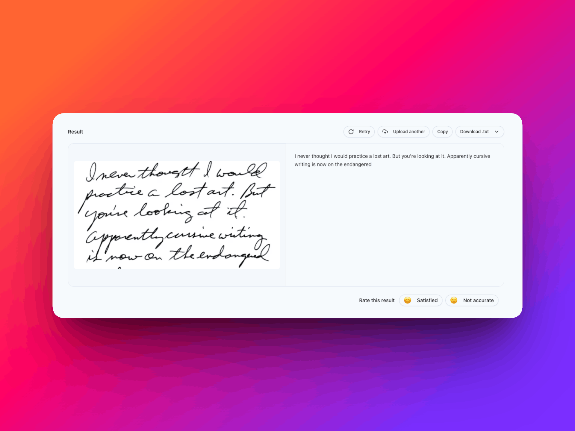 Upload handwriting image and copy text