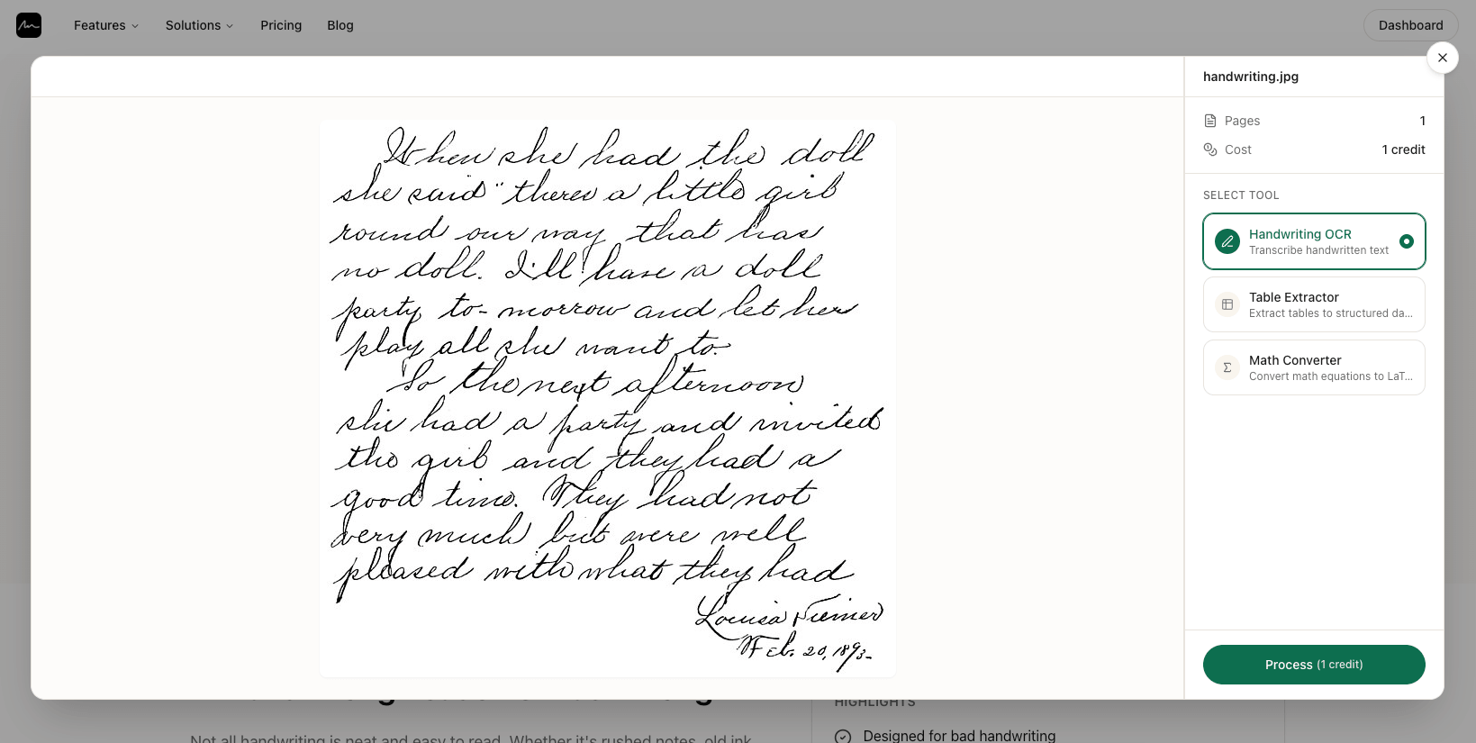 Preview files and select Handwriting OCR tool