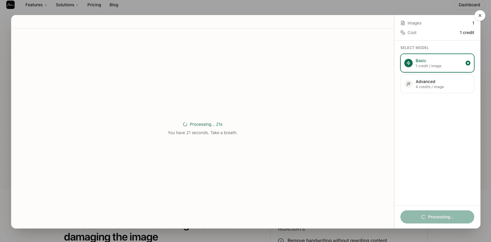 Process files to remove handwriting