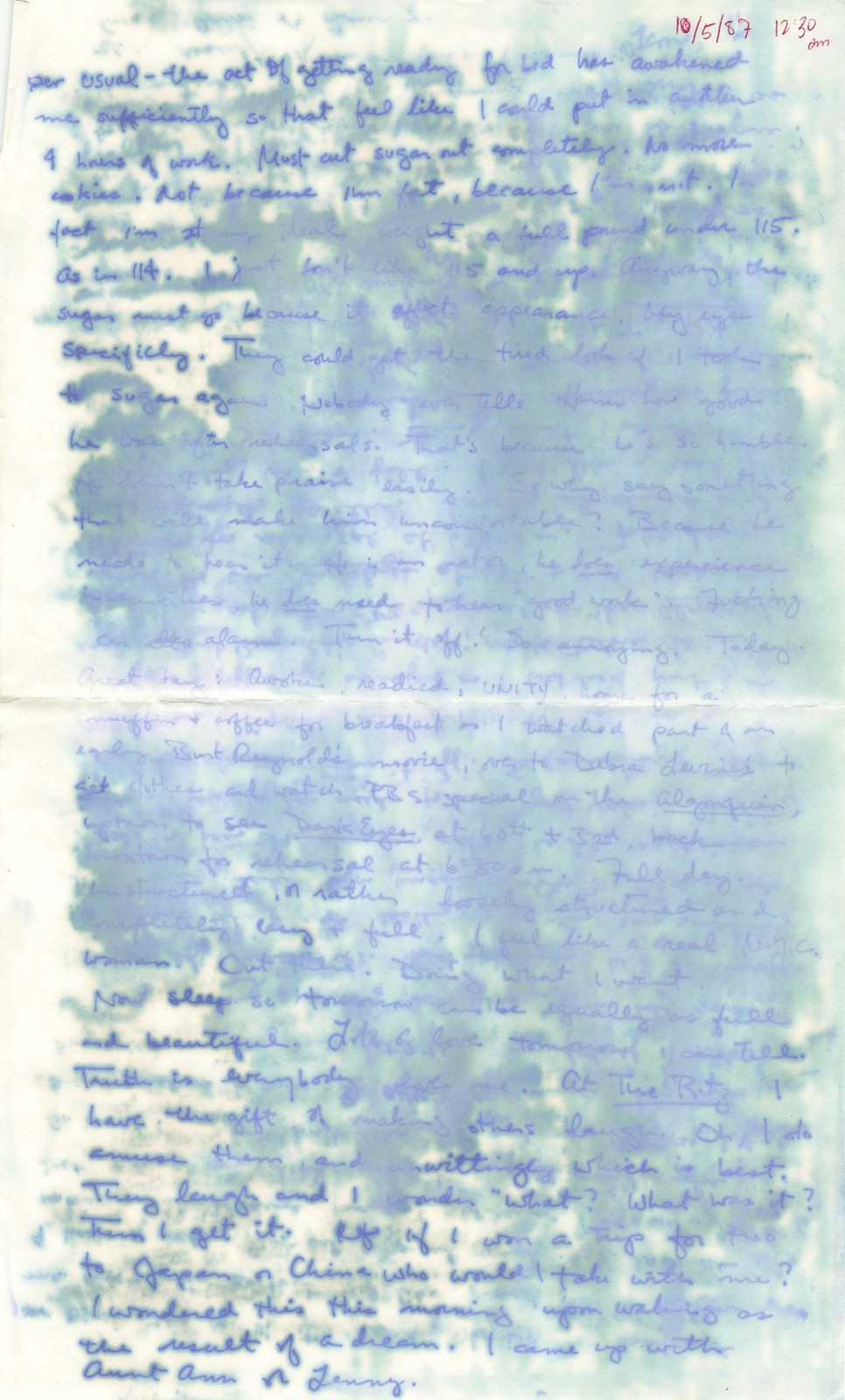 Excerpt from a user-provided handwritten journal page affected by water damage