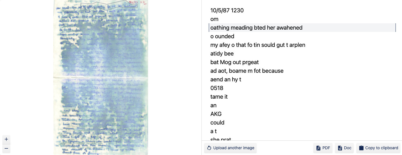 OCR output from Transkribus