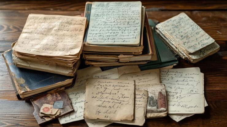 Old probate-style papers and genealogy notes
