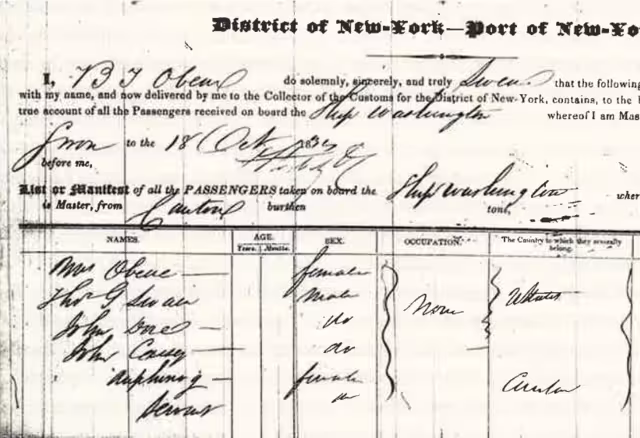 Stacked vintage ship manifests and searchable immigration record interface