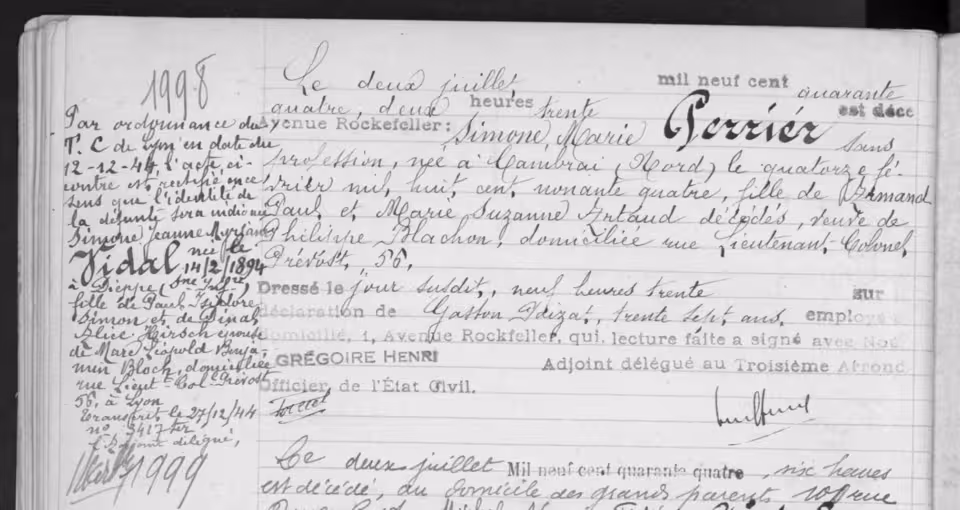 Historical death certificate with handwritten information