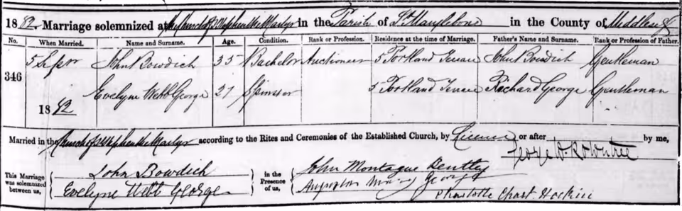 Old marriage certificate prepared for transcription