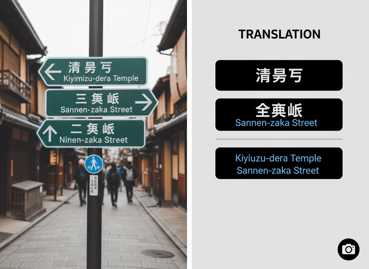 Street sign photo with extracted text ready for translation.